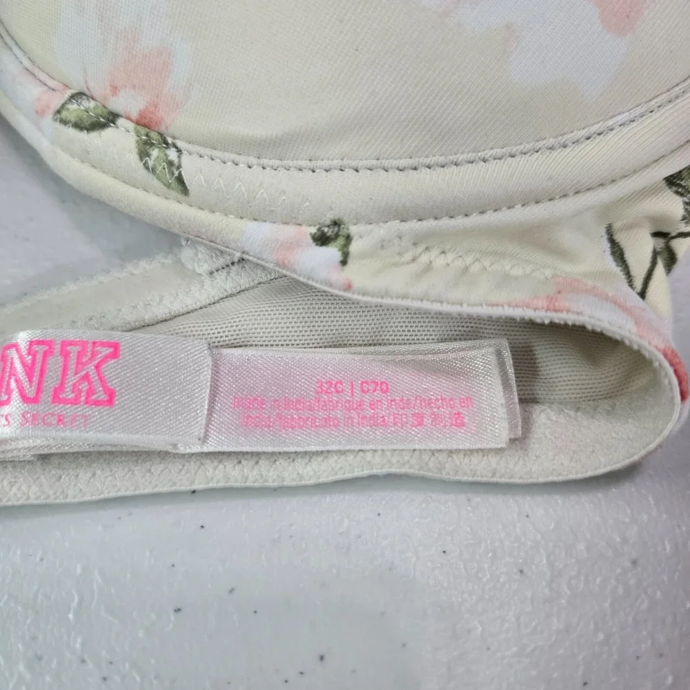 Victoria Secret PINK Women Bra 32C Green‎ Floral Multi Way Push Up Underwire